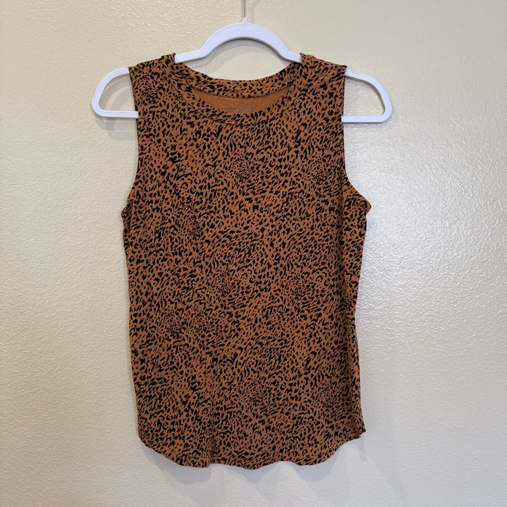 Amazon Essentials Leopard Print Sleeveless Crew Tank Top XS Rust Brown